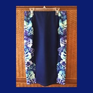 Apt. 9 Floral Navy Blue and Purple Pencil Skirt